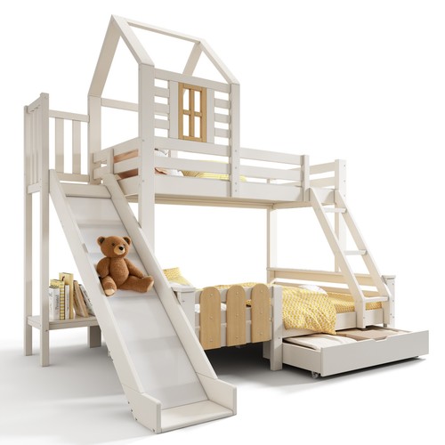White kids bunk bed - white,