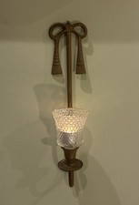 Brass Plated Wall Sconce with Hobnail Glass Shade for Candle Bow Ribbon Detail