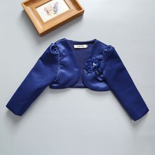 Kids Girls Shiny Satin Bolero Jacket Crop Shrug Cape Party Evening Elegant Cute