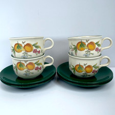 Cloverleaf Peaches And Cream x4 Cups And Saucers 3" Vintage Green Peaches