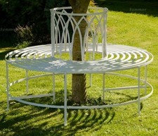 Vintage Round Tree Seat - Wrought Iron, White Antique Finish, Easy Assembly