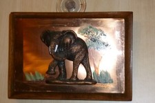 Beautiful Wooden Decor Elephant 3D Copper Handing Wall Plaque African