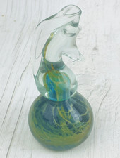 Mdina Glass large seahorse paperweight blue/green/yellow 14cm