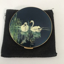Stratton Blue Enamel Ladies Vintage Powder Compact Pouch SWANS