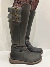 Moshulu Swallow Green Khaki Leather Knee High Biker Style Boots Uk6 EU39