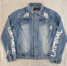 Criminal Damage Men's Large Denim Jacket Blue Button Up Long Sleeve Cotton