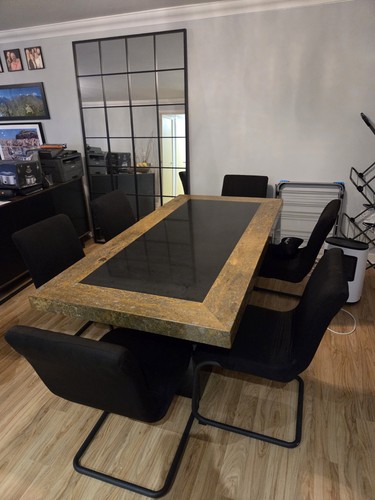 Black marble dining table - black, and