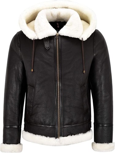 Men sheepskin hooded jacket - hooded,
