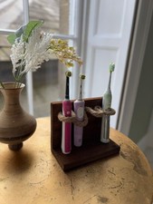 Rustic Handmade Wooden Electric Toothbrush Holder.  Made From Reclaimed Wood