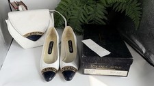 Vintage 1980’s Leather Roland Cartier White & Navy Court Shoes And Matching Bag