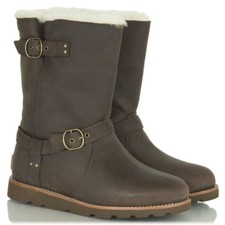 UGG® AUSTRALIA NOIRA BROWN LEATHER & SHEEPSKIN BOOTS UK 3.5 EUR 36 US 5 RRP £235