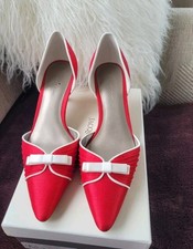 Jacques Vert Wedding Shoes Size 6 Scarlet Red Pointed Toe  Kitten Heel  Slip On