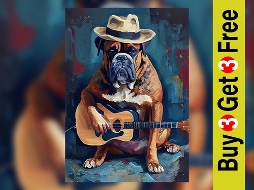 Guitar playing dog art - guitar-playing,
