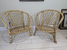 Pair bamboo wicker armchairs - wicker,