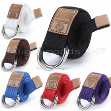 Mens Womens Belt Canvas D Ring Fabric Webbing Waist Army Waistband Ladies Belts