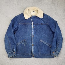 Vintage Wrangler Wrange Jacket Mens Large Blue Denim Sherpa Fleece Lining 1970s