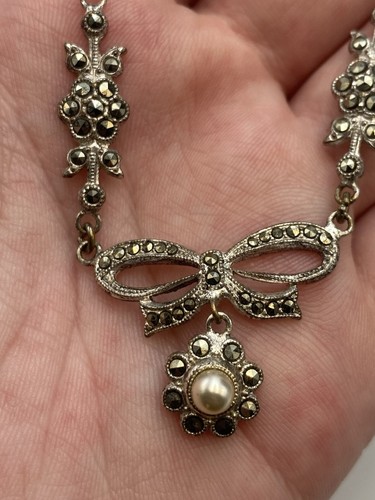 Vintage marcasite bow necklace - vintage,