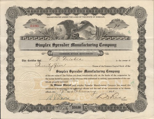 1921 simplex spreader - mfg, co