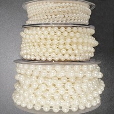 Elegant Pearl Bead Chain String 4mm/6mm/8mm Round Ball Trim Ribbon Per 1 Metre