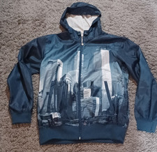 Vintage Airwalk Cityscape Blue Windbreaker With Hood - Size Small