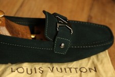 Louis Vuitton LV Dark Green Suede Silver Bit Shoes Loafers Men's UK 7 US 8