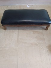 Antique Low Footstool Leather Top Reccoco Revival Victorian Great Condition