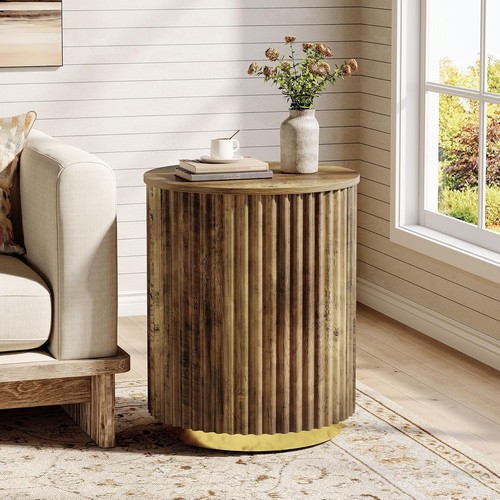 Fluted round side table small - side,