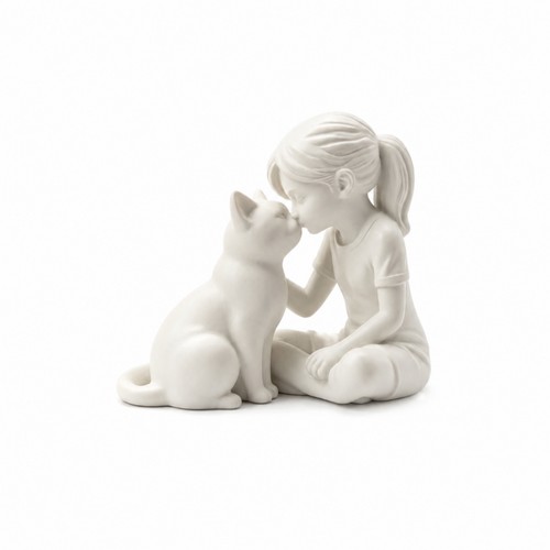 Girl and cat figurine - girl,