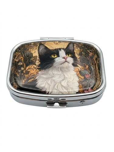Art nouveau tuxedo cat pill - art,