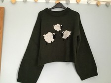 ASOS Design JumperSide Sleeve Size S 8-10 Dark Green With Sheep Design NEW