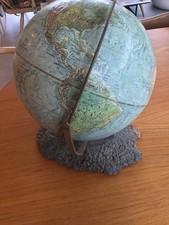 VINTAGE REPLOGLE 12" 'READERS DIGEST' WORLD GLOBE ON WOOD BASE