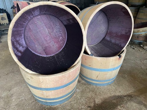 Oak wine barrel planter - barrel,