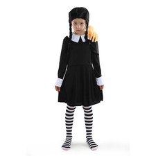  KIDS GIRLS WEDNESDAY COSTUME ADDAMS FAMILY OUTFIT HALLOWEEN CHILD FANCY DRESS