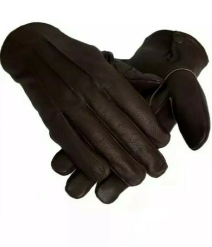 Leather sheepskin gloves brown - leather,