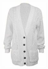 Womens 5 Button Grandad Cardigan Ladies Chunky Cable Knit Long Sleeves UK 8-22