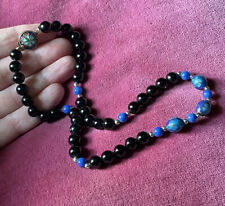 Vintage Chinese Enamelled Box Clasp cloisonné beaded necklace Blue Black 21cm