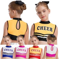 UK Girls' Sleeveless Roll-neck Cheerleading Crop Tops Dance Shirts Short Belly