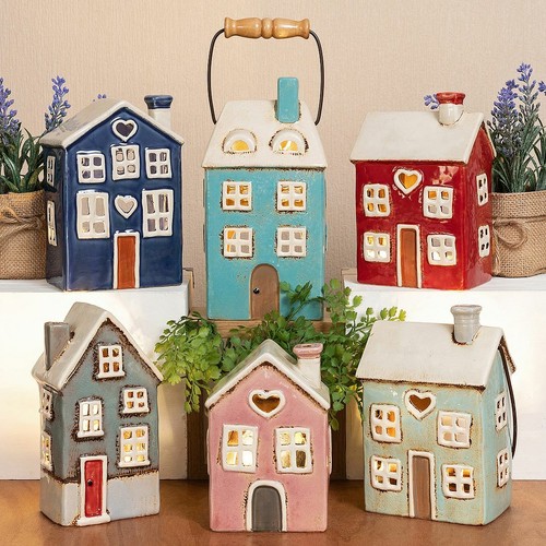 Village pottery tealight house - village,