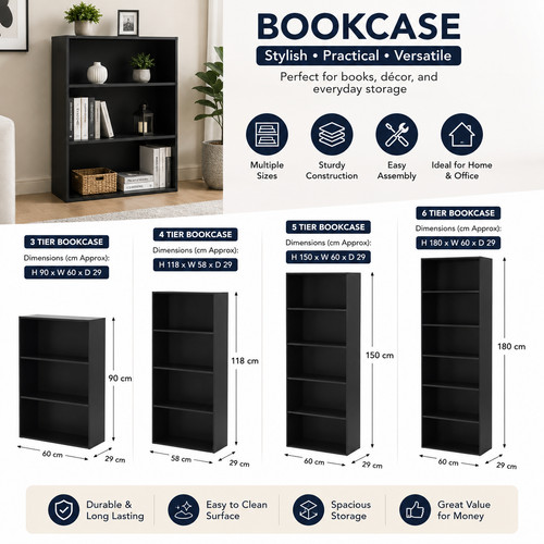 Tier tall bookcase - 3/4/5/6,