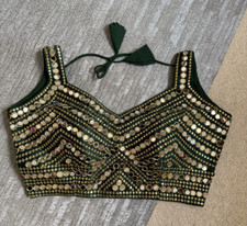 Green Ready Wear Stitched Saree Blouse Choli Top Bollywood Lehnga Size upto 38"