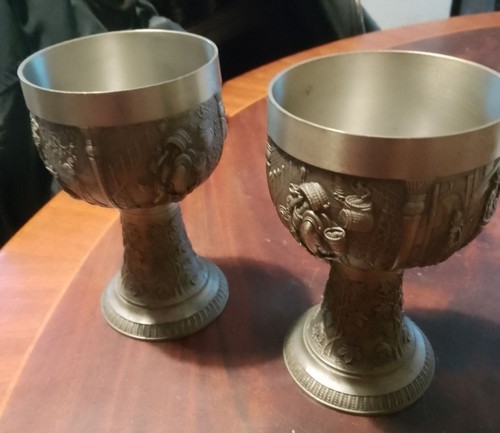 Pair german pewter goblets - ,