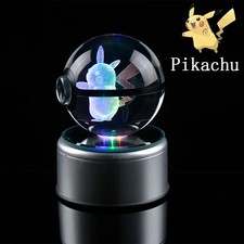 Pokemon 3D Crystal Glass Pokeball Orb and LED Light Stand Perfect Kids Gift