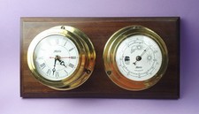 Vintage Nautical Wall Clock Ships Style Clock And Barometer On Wooden Board