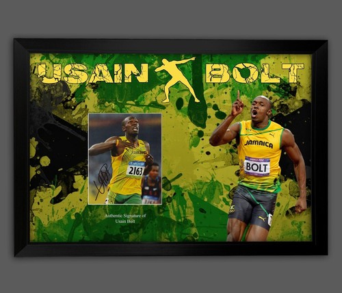 Framed usain bolt signed - framed,