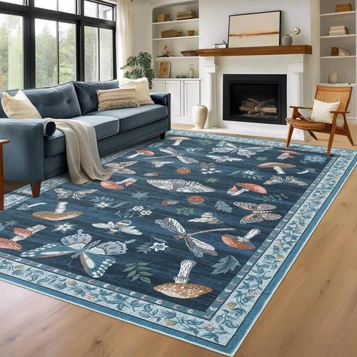 Nature mushroom butterfly rug - mushroom,