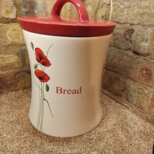 Dunelm Ceramic Poppy Bread Bin Crock Storage Box Jar Waisted White Red Poppies