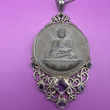 Amazing Large Amethyst and Stone Buddha Pendant and Necklace in Sterling Silver.