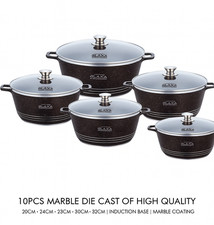 10PCS Marble Non Stick Die Cast Cookware Set Pots and Pans with Lids Kitchen