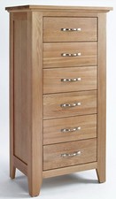 Chest of Drawers, Narrow 6-Drawer Oak Cabinet, Solid Wood Tallboy Storage Unit