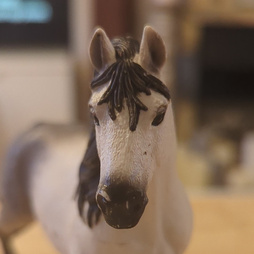 Grey white plastic horse - white,